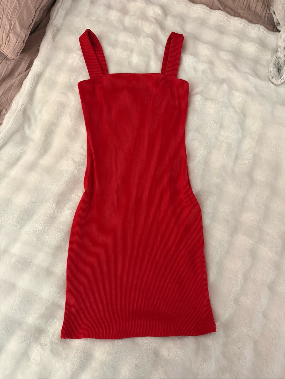 Popular 21 Red Ribbed Square Neck Bodycon Mini Dress ❤️